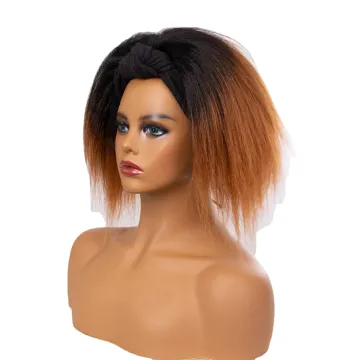 AISHILI Short Synthetic Hair Stright Ombre Black To Golden Brown Fluffy Wigs With Henaband For Women