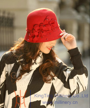2015 Top selling fashion ladies 100% wool felt hats for winner