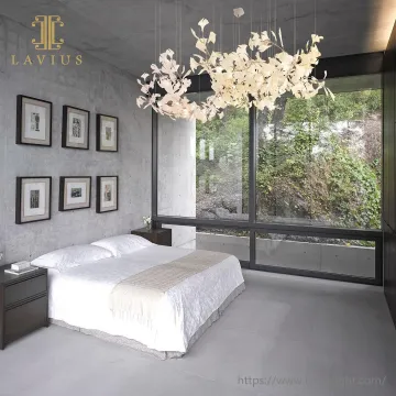 White gingko shape gold metal modern design chandelier for hotel lobby or villa living room