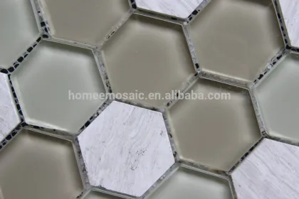 Mix color glass mix stone hexagon mosaic for restaurant wall tiles