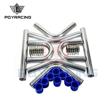 2.5" Chrome Aluminum Turbo Intercooler Pipe 63mm L=600mm with T-Clamps and Blue Silicone Hoses