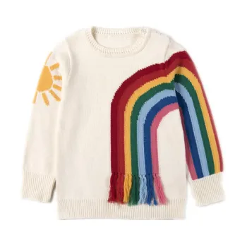 Hot Style: Rainbow Woolen Yarn Parent-Child Sweaters for Girls - Perfect for Autumn and Winter