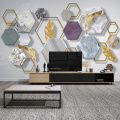 Custom 3D Photo Wallpaper Murals Modern Marble Geometric Golden Leaves TV Background Wall Painting Living Room Mural Wallpaper