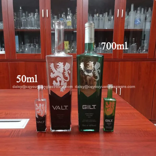 70cl 5cl different size green painted and clear whiskey glass bottle for sale