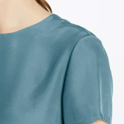 Silk Shirt Blouse Short Sleeve Casual Round Neck