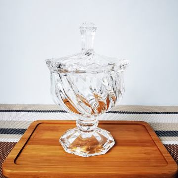 Crystal Glass High-Footed Kitchen & Tabletop Storage Canister with Lid