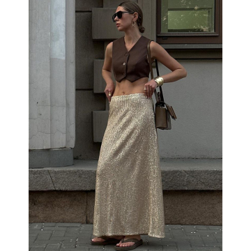 Winter Women's High-Waisted Sequin Trumpet Skirt - Korean Casual Fashion