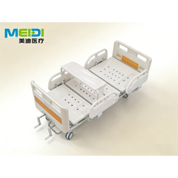 Punched Double Crank Hospital Bed with Four Small Side Rails & Flip-over Dining Table