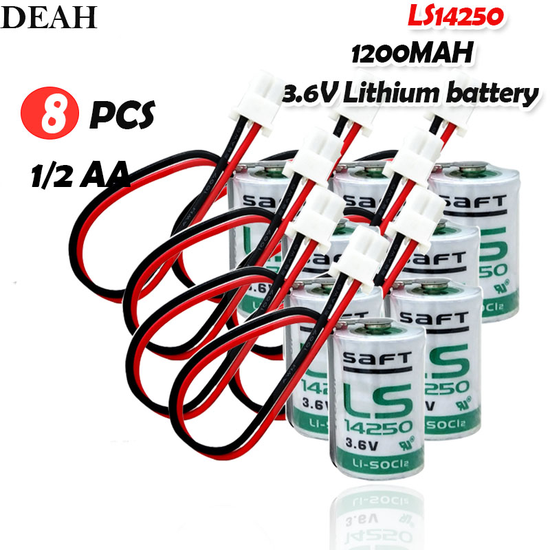 8pcs/lot New Original SAFT LS 14250 LS14250 14250 3.6V 1/2 AA 1/2AA primary battery LS14250 PLC Lithium Battery With Plug