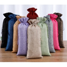 Colorful jute drawstring red wine bag