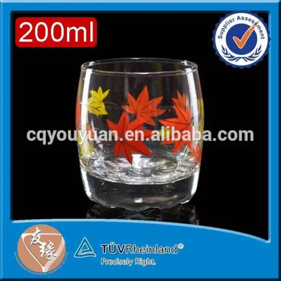 Cheap machine made 200ml cute glass dirnking tumbler custom thick bottom glass cup