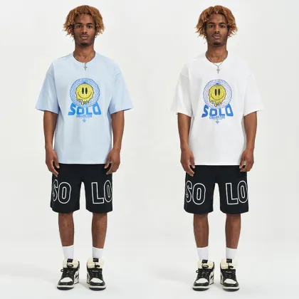 American Fashion Classic Smile Print Loose Cotton T-Shirt