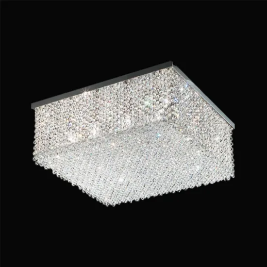 JC LIGHTING Custom Crystal Flush Mount Ceiling Chandelier - Square Chrome Small Lamp for Hallway