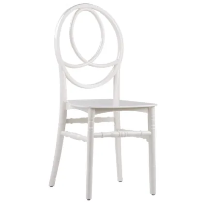 Stackable Infinity White Resin Phoenix Chair Rentals for Weddings and Events