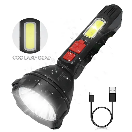 RTS COB Side Light USB Rechargeable LED Flashlight - Portable, Waterproof, and Built-in Battery Torch