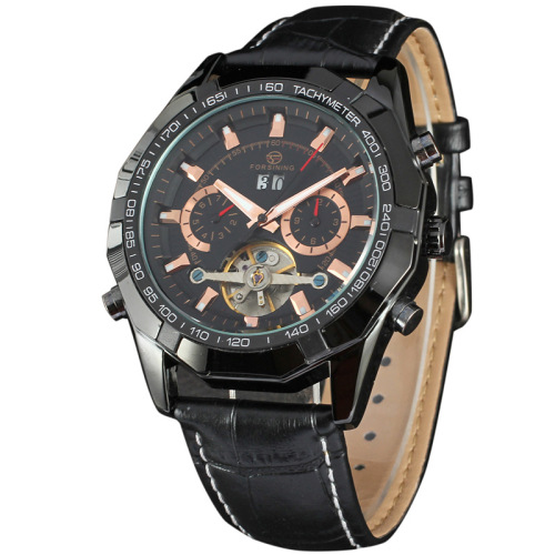 Leather Wrist automatic Stainless Steel CaseBack Watch
