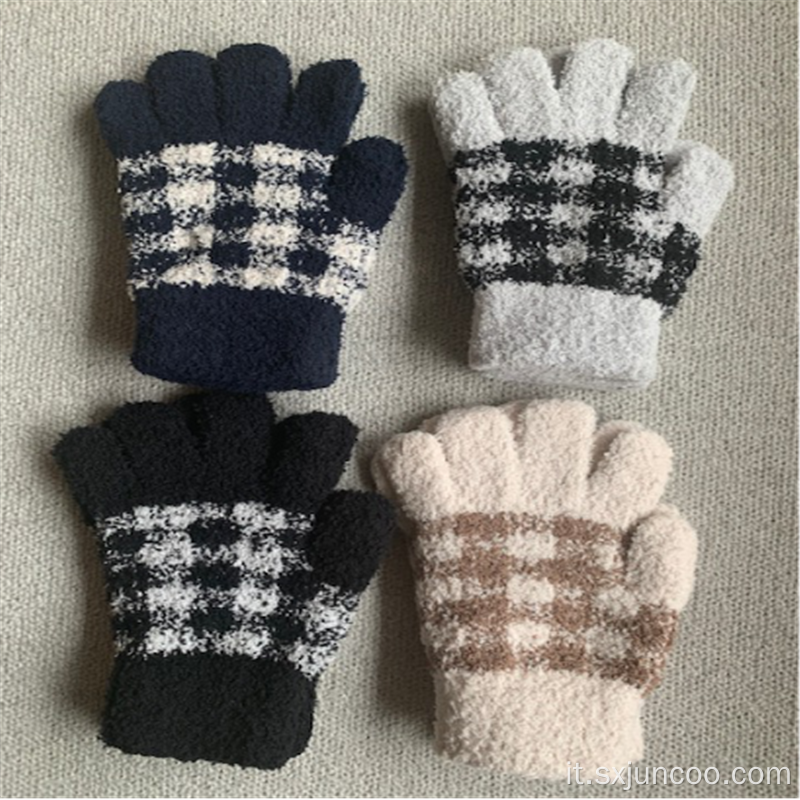 Mittens Guanti caldi a quadri in maglia invernale in spandex