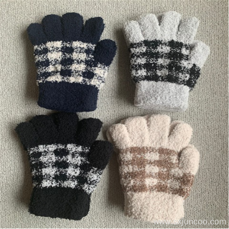 Mittens Spandex Winter Knitted Checked Warm Gloves
