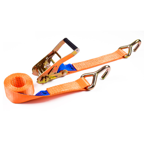 2" 5T 50mm Middle Plastic Handle Ratchet Buckle Tie Down Orange Straps With 2 Inch Single J Hooks