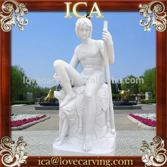 Garden famous natural white marble stone life size sitting man sculpture