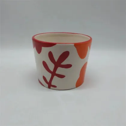 Abstract Red Leaf Pattern Ceramic Planter