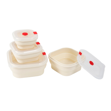 Contenitori a cibi pieghevoli in silicone quadrato set di 4 con coperchi per lavastoviglie, microonde e congelatore