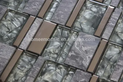 Gray color stone mix foil glass mosaic for border decoratinon