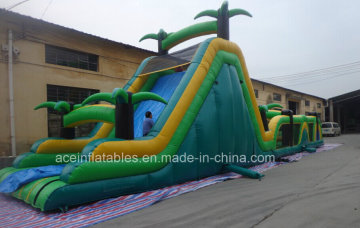 Giant Inflatable Tropical Obstacle Course with High Slide
