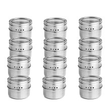 12pcs/set Clear Lid Magnetic Spice Tin Jar Stainless Steel Spice Sauce Storage Container Jars Kitchen Condiment Holder Housewa