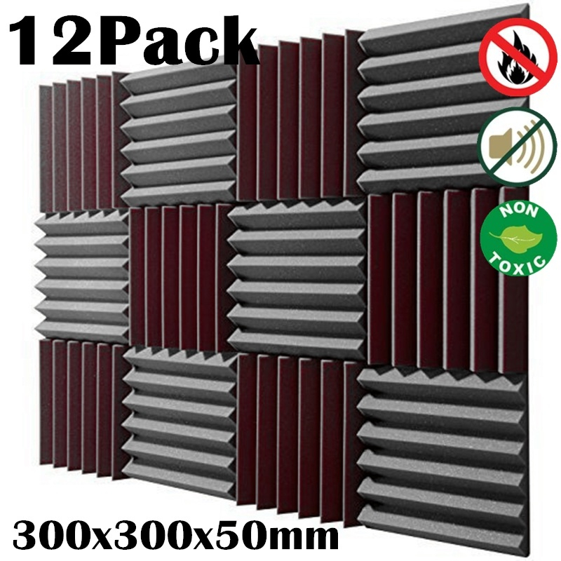 12PCS Soundproofing Foam Studio Acoustic Panels Studio Foam Wedges 300x300x50mm Soundproof Absorption Treatment Panel