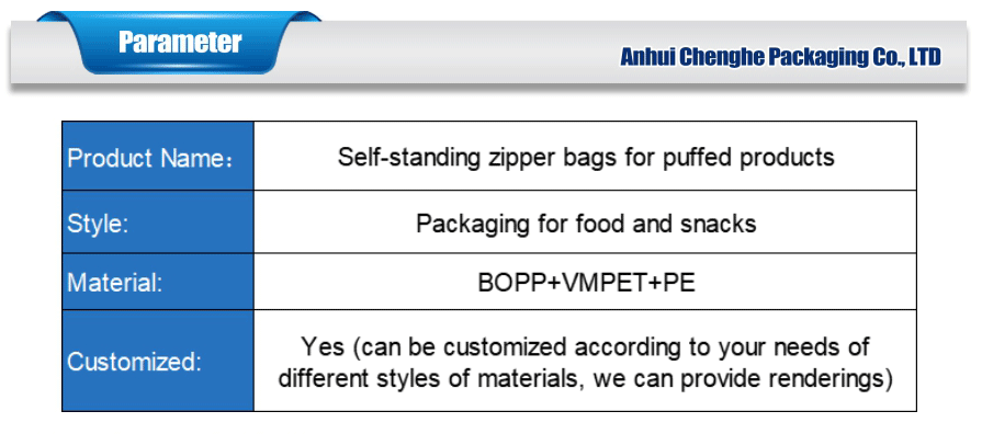 printed puffed food bags