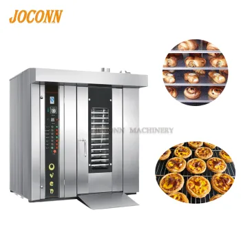 Commercial Electric Gas Bakery Equipment: Cream Puff & Macaroon Rotary Rack Ovens with Trolley