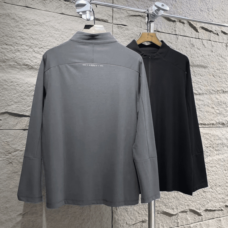 Mens 1/4 Zip Solid Color Long Sleeve Athletic Shirt