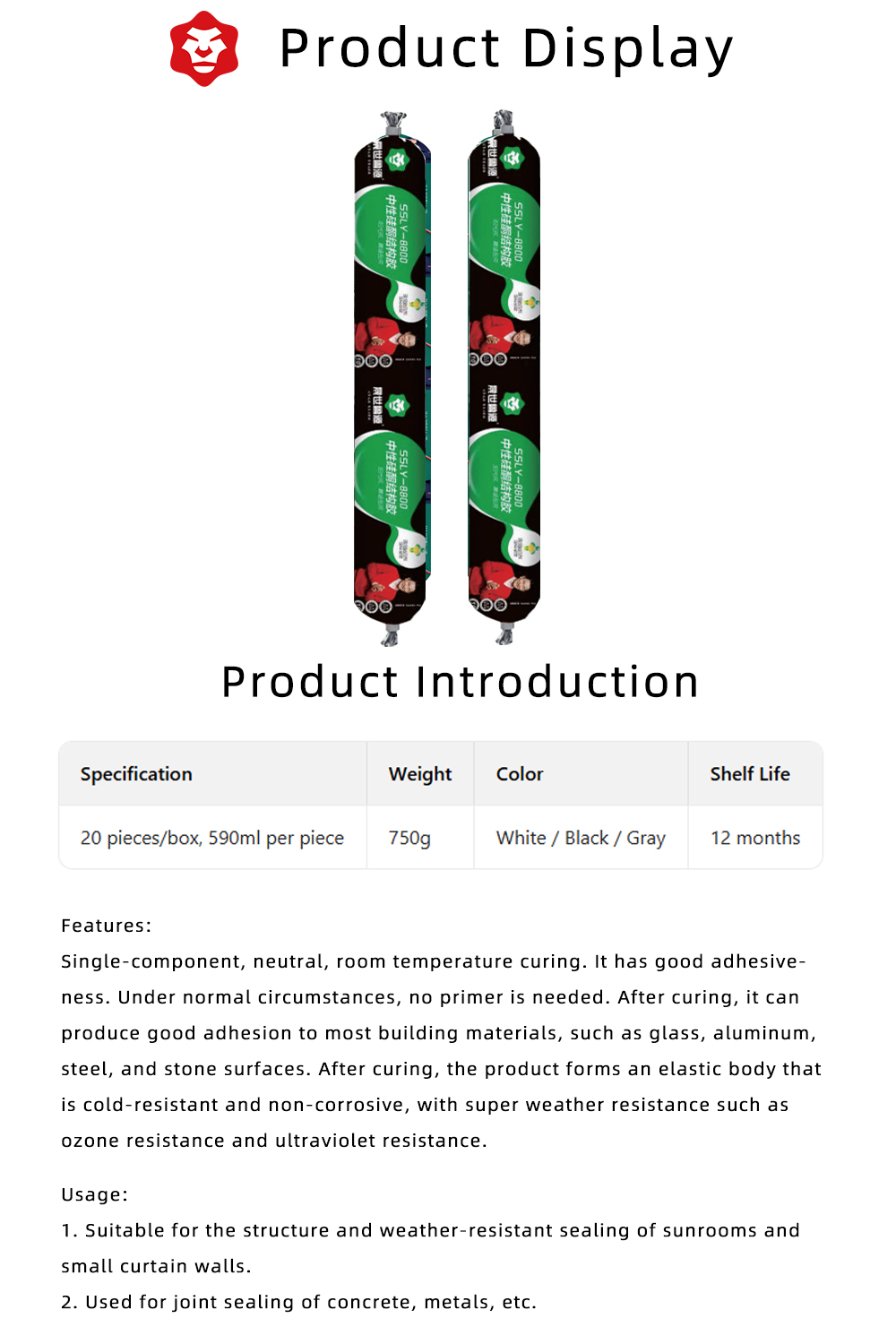 Neutral Silicone Structural Adhesive 8800 x