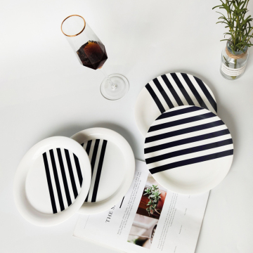 2020 model fashionable ceramic dinner plates restaurant plates charger plates white and black