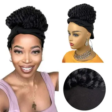 Wholesale Braided Headband Wigs for Black Women Short Twisted Natural Braided Wigs High Puff Ponytail Headwrap Wig