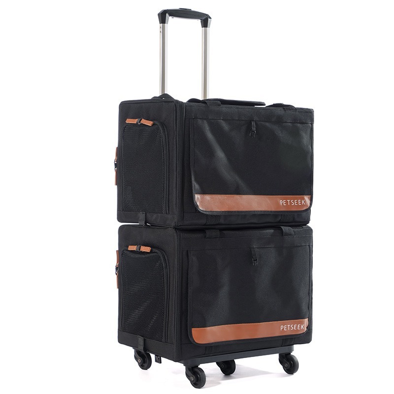 Double Layer Pet Rolling Carrier Bag with Telescopic Handle for Cats and Dogs