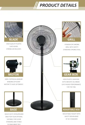 AC DC 16Inch Rechargeable Emergency Solar Stand Fan
