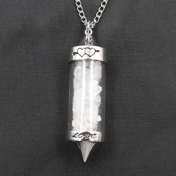 Stone Chip Wish Bottle Pendant with Necklace for Unisex 7 Chakra Stone Chain Pyramid Point Pendulum Healing Dowsing Reiki