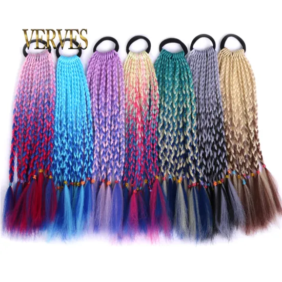 Synthetic Hair Ties Gradient Crochet Braid 12 inch Colorful Hair-Ring Braid Ponytail for Women Braided Drawstring Ponytail