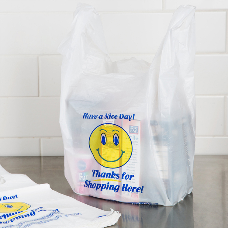 Restaurant Supermarket To-go Bags Plastic Take-out T-shirt Shopping Bags free sample