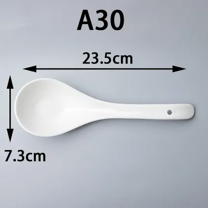 22cm Pure White Ceramic Soup Spoon - Family Soup Ladle