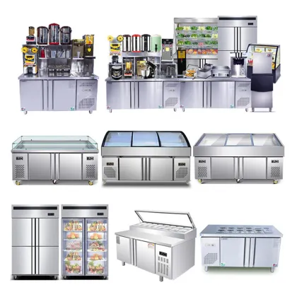 Commercial Milk Tea Shop Equipment: Full Set of Milk Tea Operation Table with Machine, Refrigerator, and Ice Maker