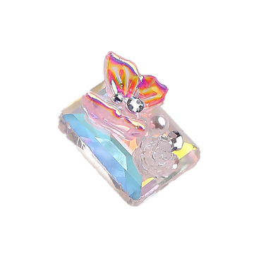 Rectangular Right Angle Crystal Chain Nail Jewellery with Nail Butterfly Pearl, Pile Diamonds, and Ice Translucent Tips