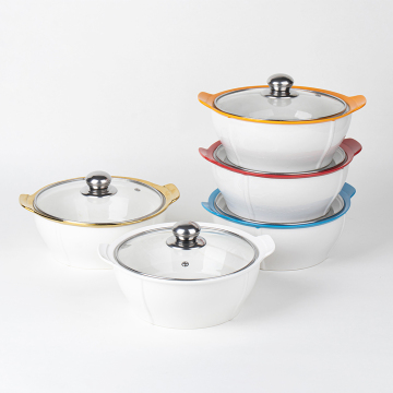 Pentola di zuppa in ceramica con coperchio in vetro