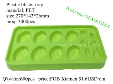 Green color PET plastic blister pack honey tray packaging with 8 holes dividers