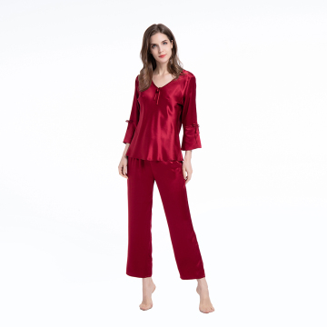 Silk Pajamas Two Piece Set 3/4Long Sleeve Sleepwear