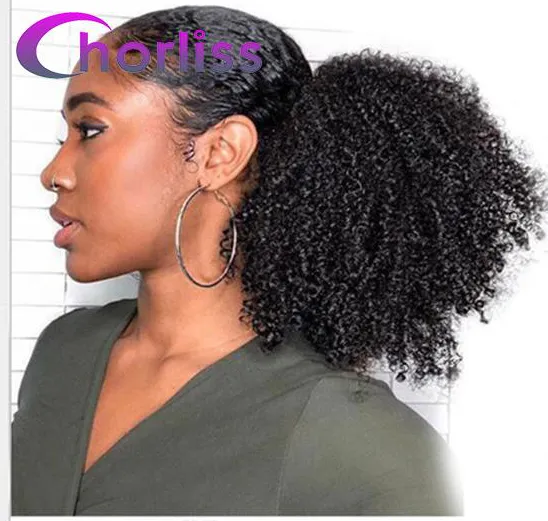 Wholesale Chorliss Short Virgin Cheveux Afro Kinky Curly Drawstring Net Synthetic Jerry Curly Clip-in Ponytail Hair Extension