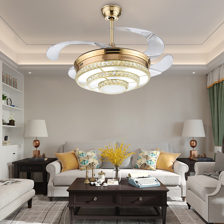 Illuminated remote control crystal ceiling fan LED