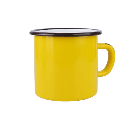350ml Yellow Mug Enamel Gift Cup Beverages Cup Coffee Mug Wholesale Black Panited Rim